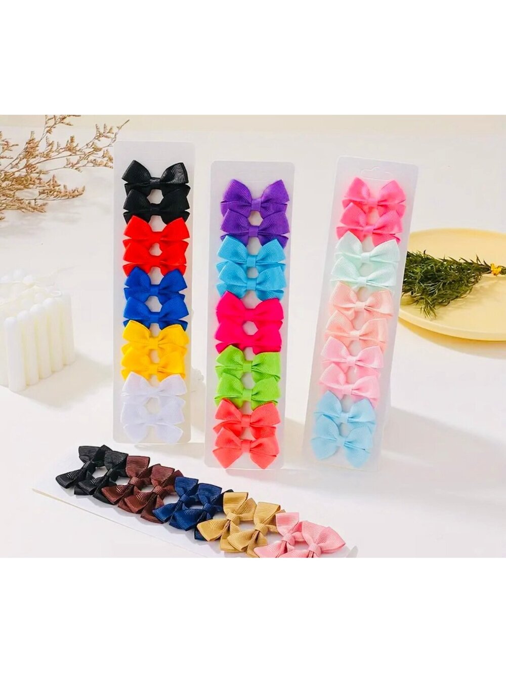 New - Bundle of 10 Small Clip-In Hair Bows - Assorted Colors